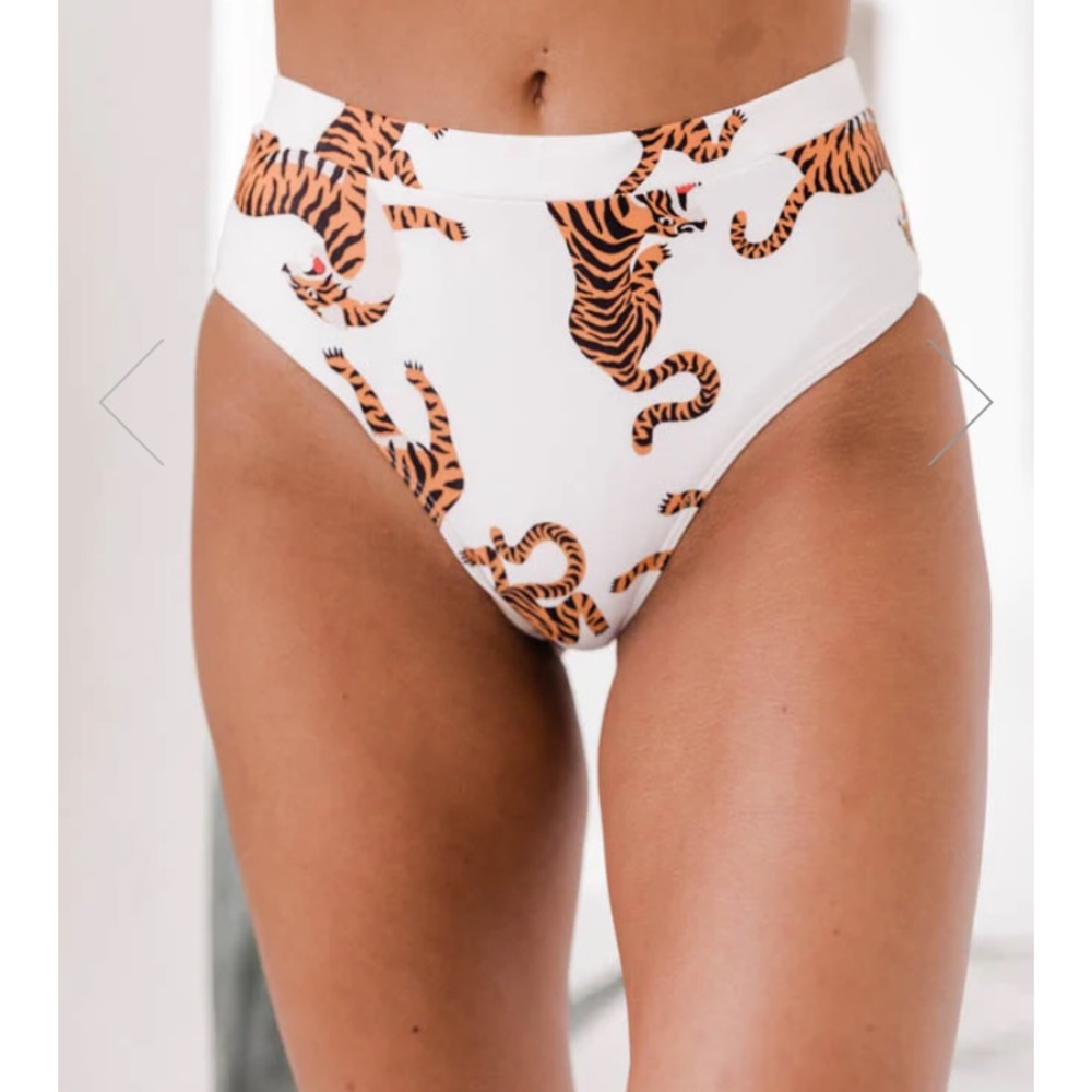 Pink Lily White and Orange Tiger Print Bikini Bottom